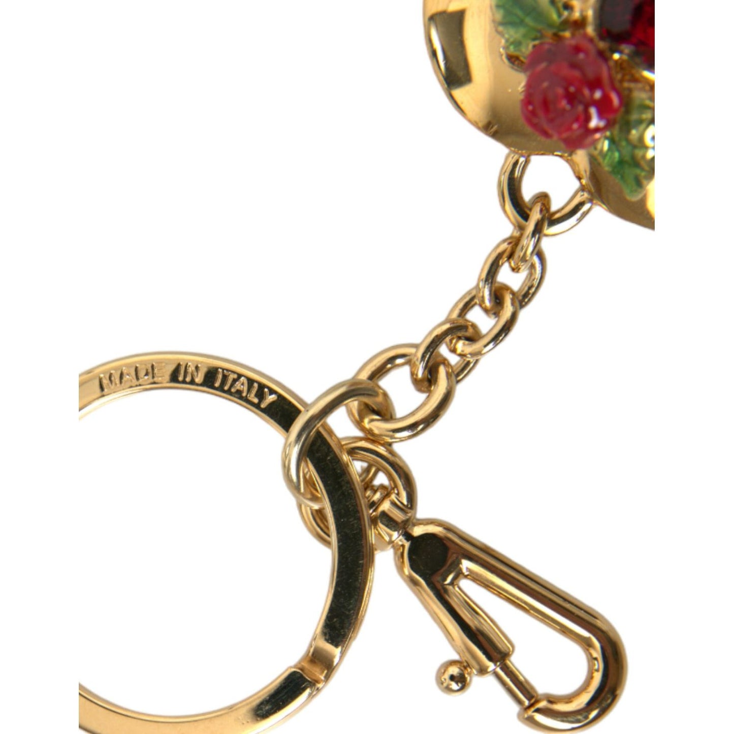 Dolce & Gabbana Metallic Gold Brass Heart Floral Pendant Keychain Keyring Dolce & Gabbana