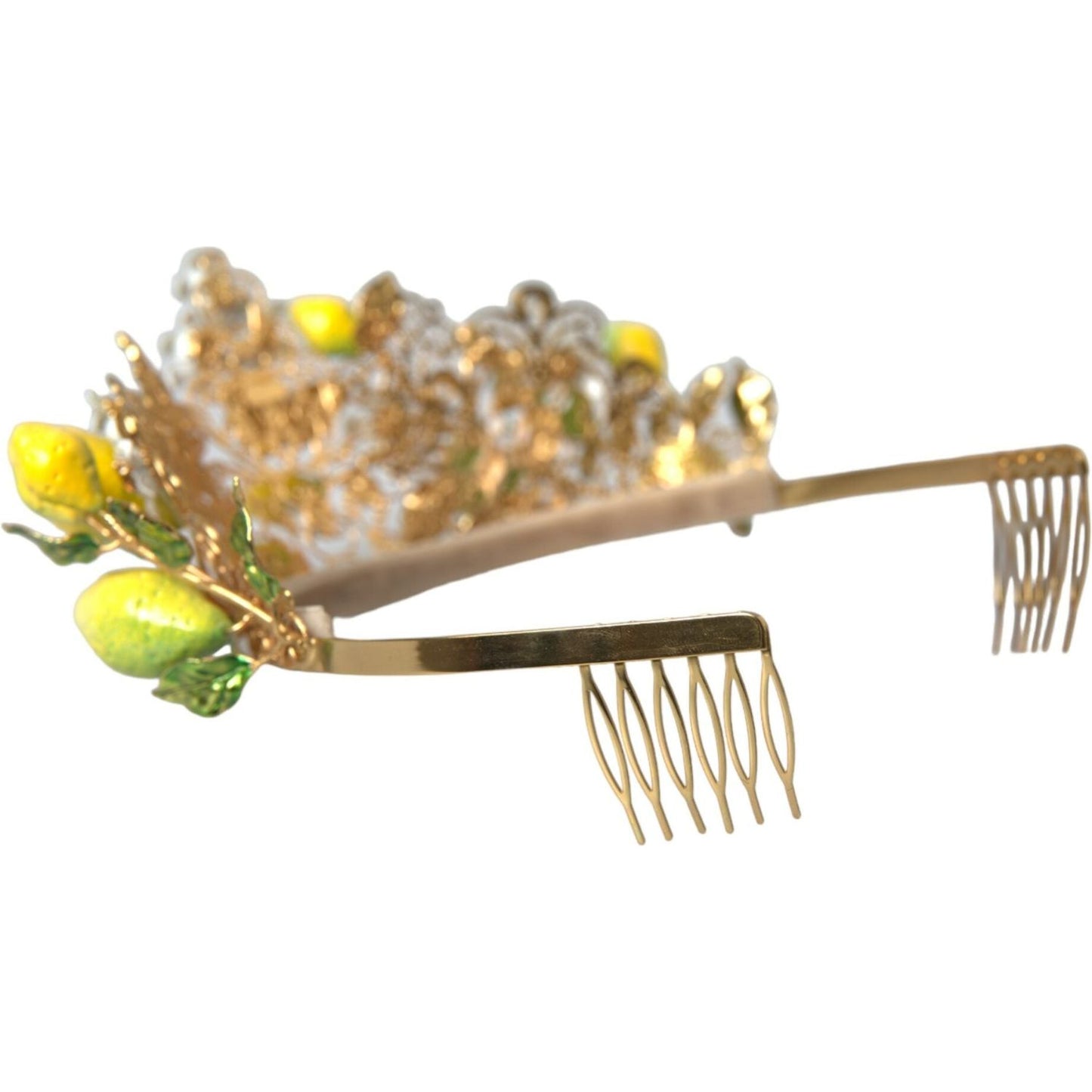 Dolce & Gabbana Gold Tone Brass Crystal Sicily Lemon Head Crown Tiara Dolce & Gabbana