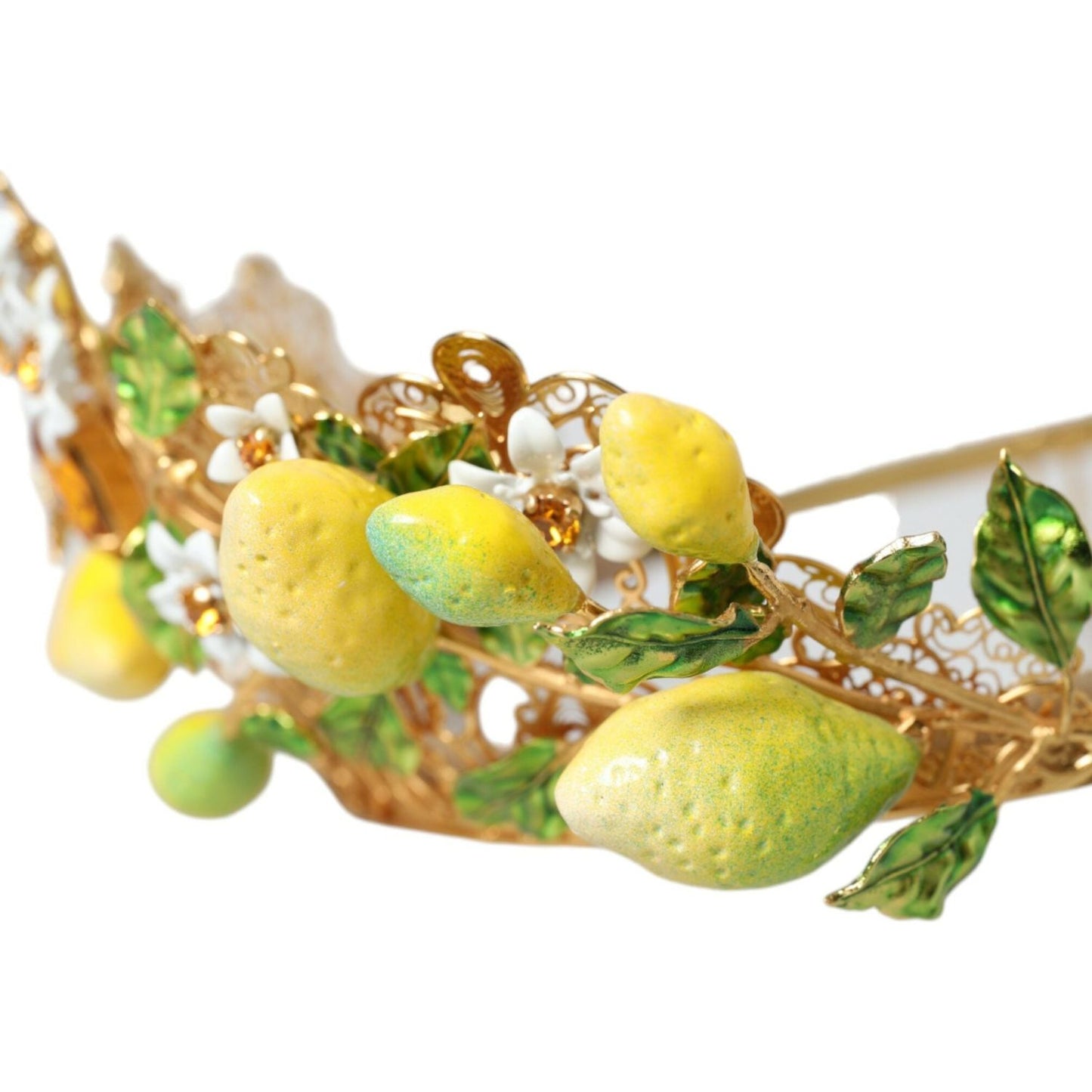 Dolce & Gabbana Gold Tone Brass Crystal Sicily Lemon Head Crown Tiara Dolce & Gabbana