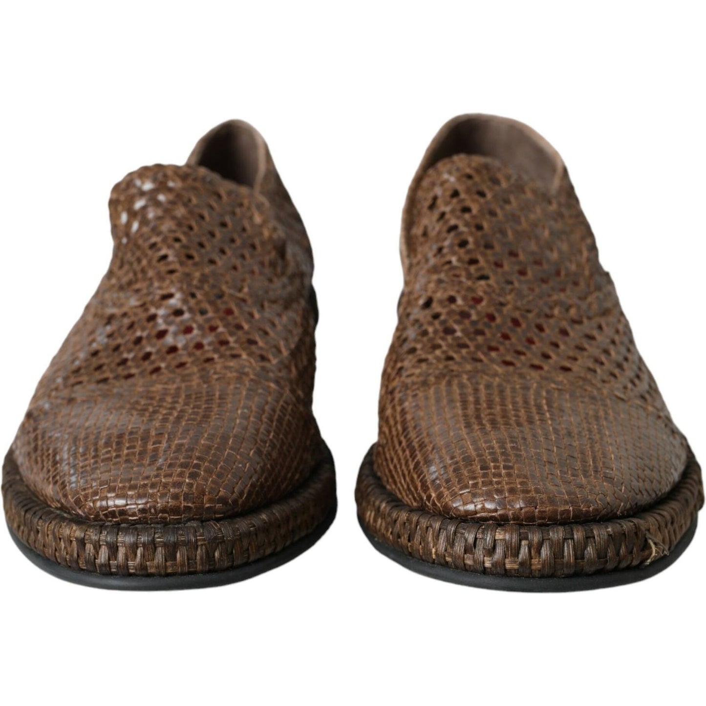 Dolce & Gabbana Brown Woven Leather Loafers Casual Shoes Dolce & Gabbana