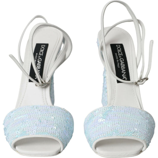 Dolce & Gabbana Light Blue Sequin Ankle Strap Sandals Shoes Dolce & Gabbana