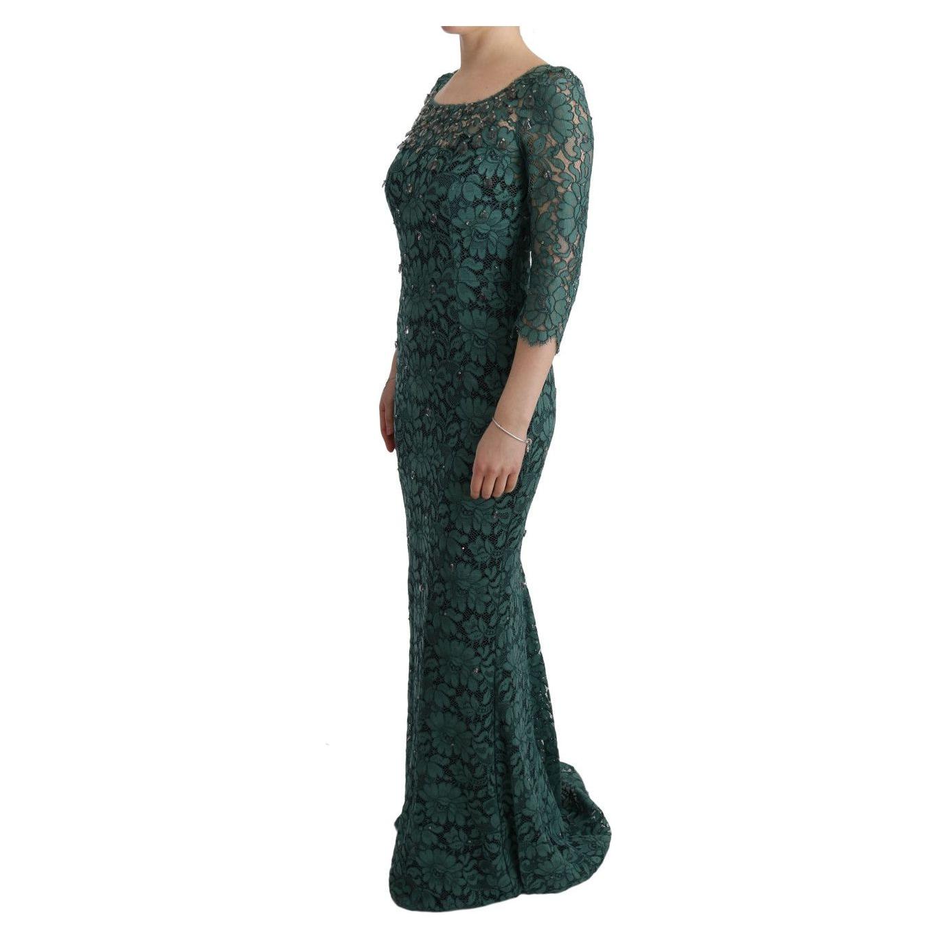 Dolce & Gabbana Elegant Green Crystal Embellished Sheath Dress Dolce & Gabbana