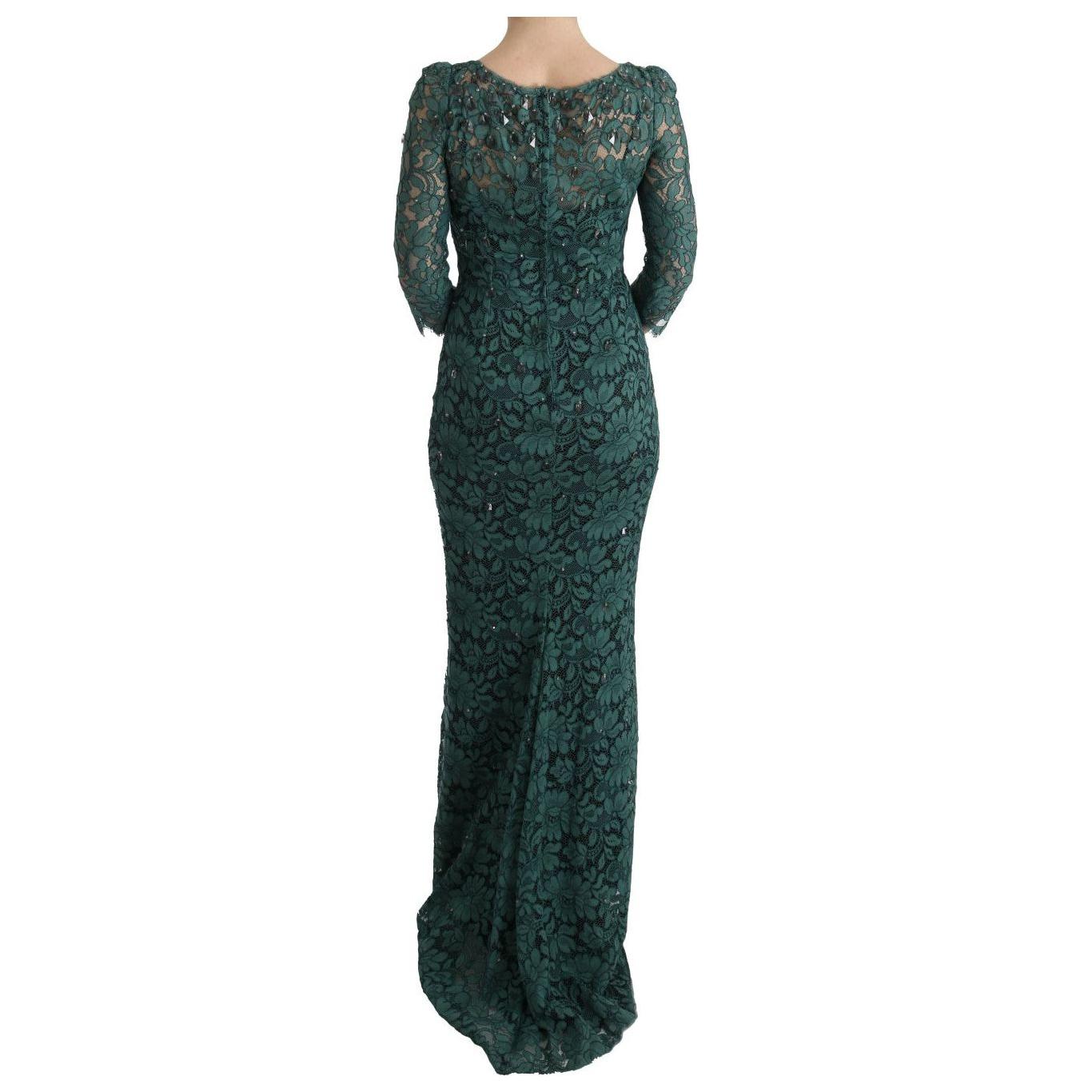 Dolce & Gabbana Elegant Green Crystal Embellished Sheath Dress Dolce & Gabbana