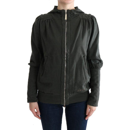 Exte Gray Top Hooded Cotton Zipper Sweater