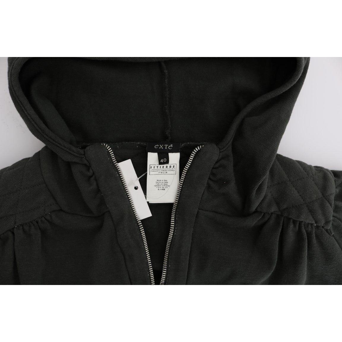 Exte Gray Top Hooded Cotton Zipper Sweater