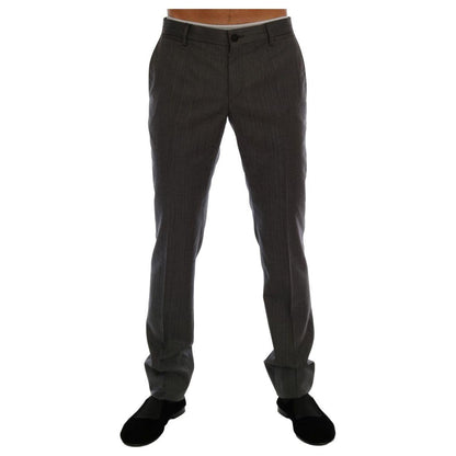 Dolce & Gabbana Gray Wool Striped Formal Pants