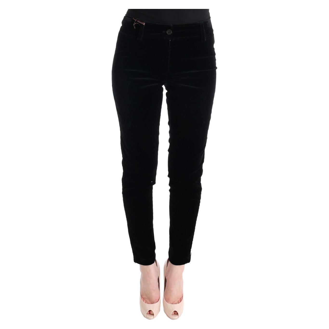 Ermanno Scervino Black Viscose Blend Velvet Cropped Pants
