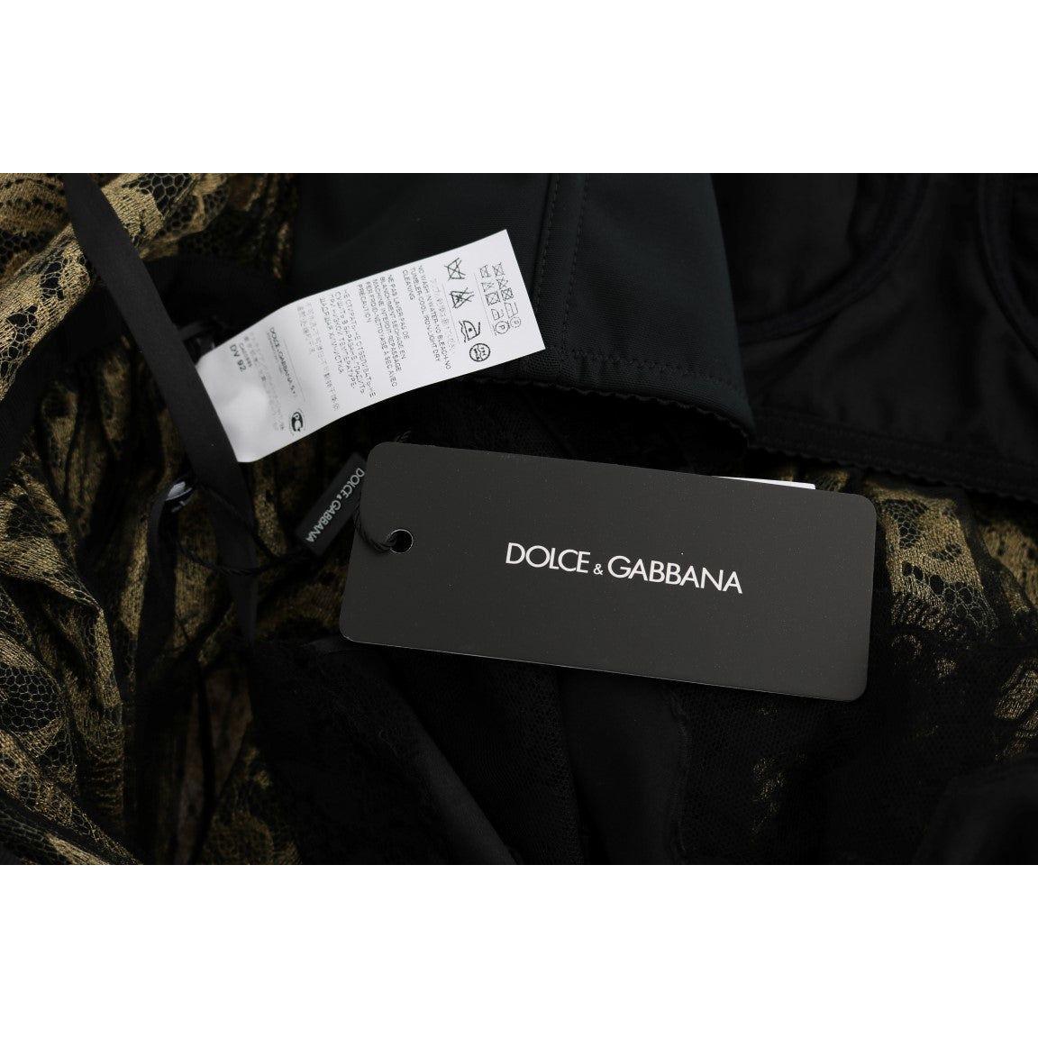 فستان ماكسي من دولتشي آند غابانا بطبعات عباد الشمس والدانتيل والكريستال