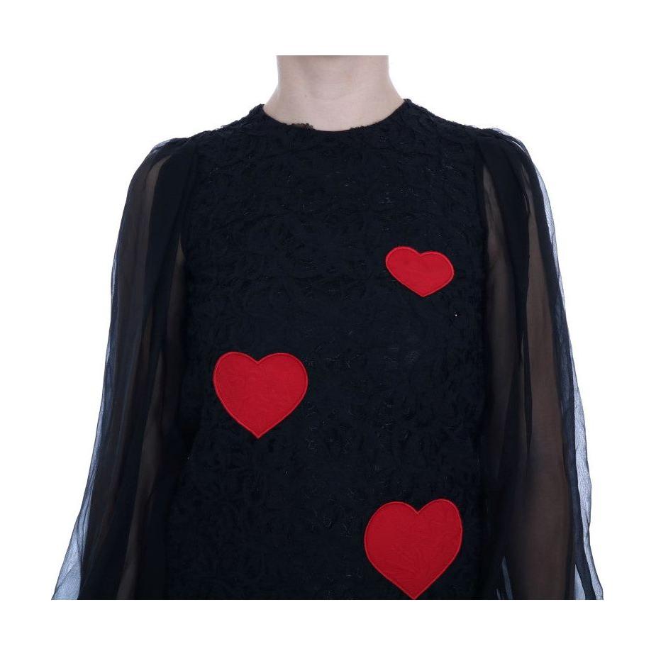 Dolce & Gabbana Elegant Black Lace Heart Applique Shift Dress Dolce & Gabbana