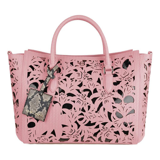 Baldinini Trend Chic Pink Calfskin Handbag with Floral Accents Baldinini Trend