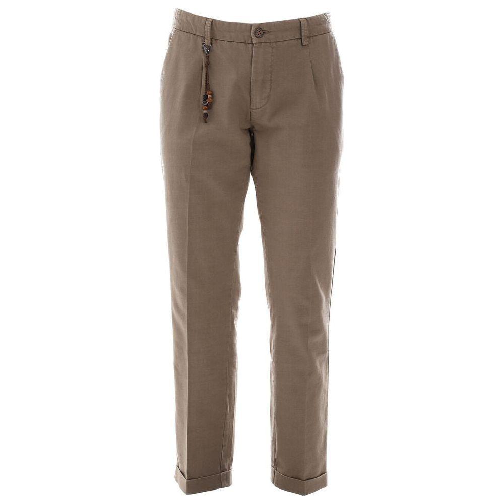 Yes Zee Chic Cotton Chino Trousers in Earthy Brown Yes Zee