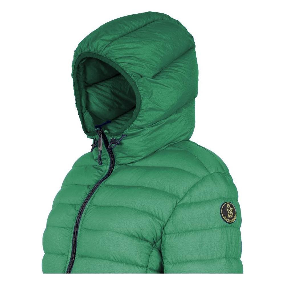 Centogrammi Chic Hooded Down Nylon Jacket in Lush Green Centogrammi