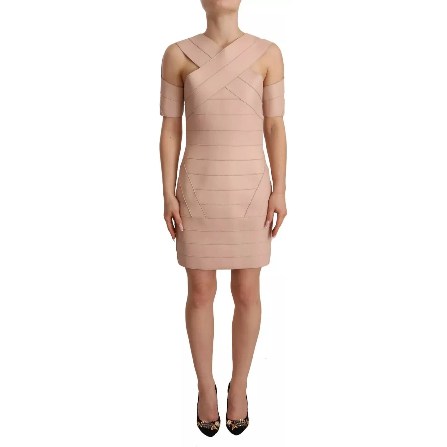 Dsquared² Beige Leather Open Shoulder Sheath Mini Dress Dsquared²