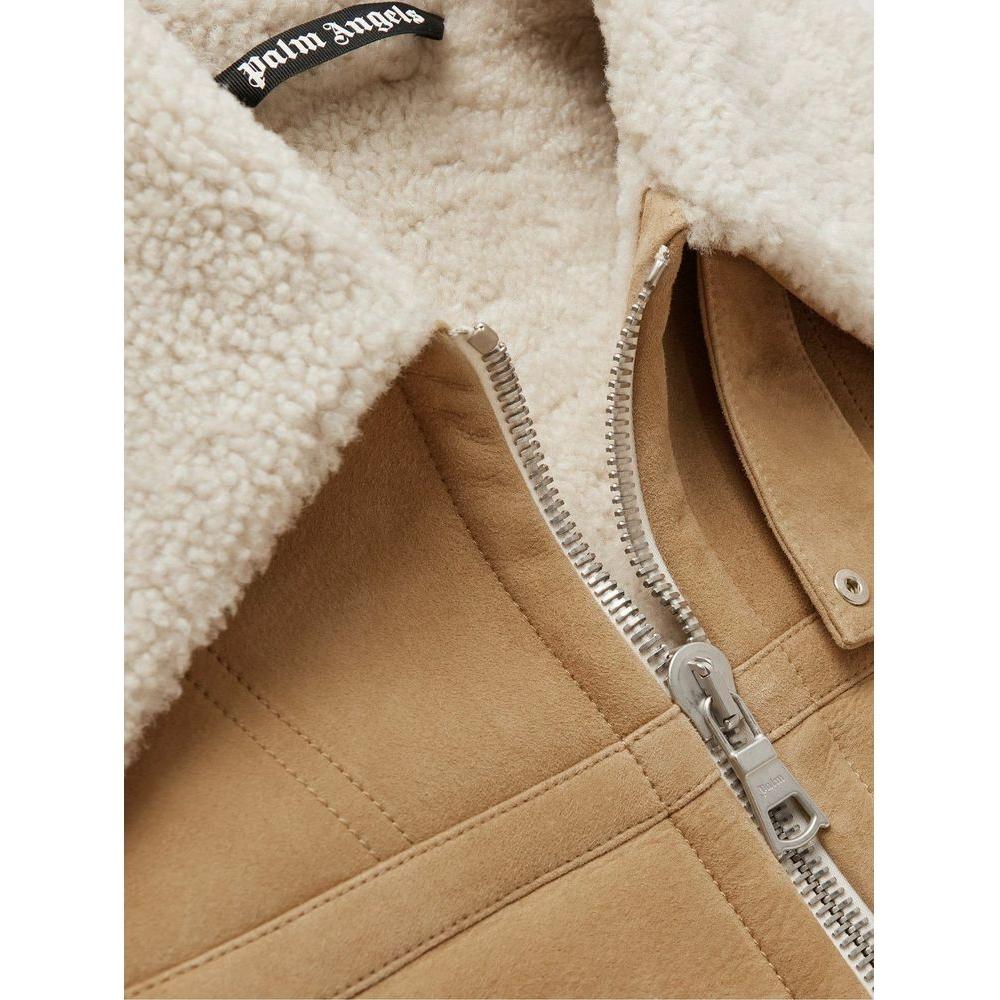 Palm Angels Flame Accented Suede Shearling Jacket Palm Angels