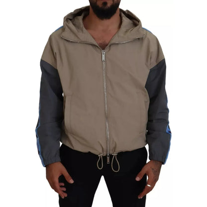 Dsquared² Brown Gray Sleeves Hooded Full Zip Jacket