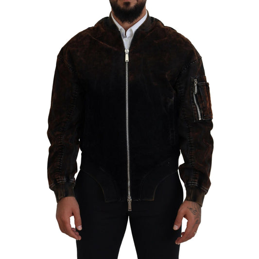 Dsquared² Brown Cotton Bomber Zipper Pocket Sleeves Jacket