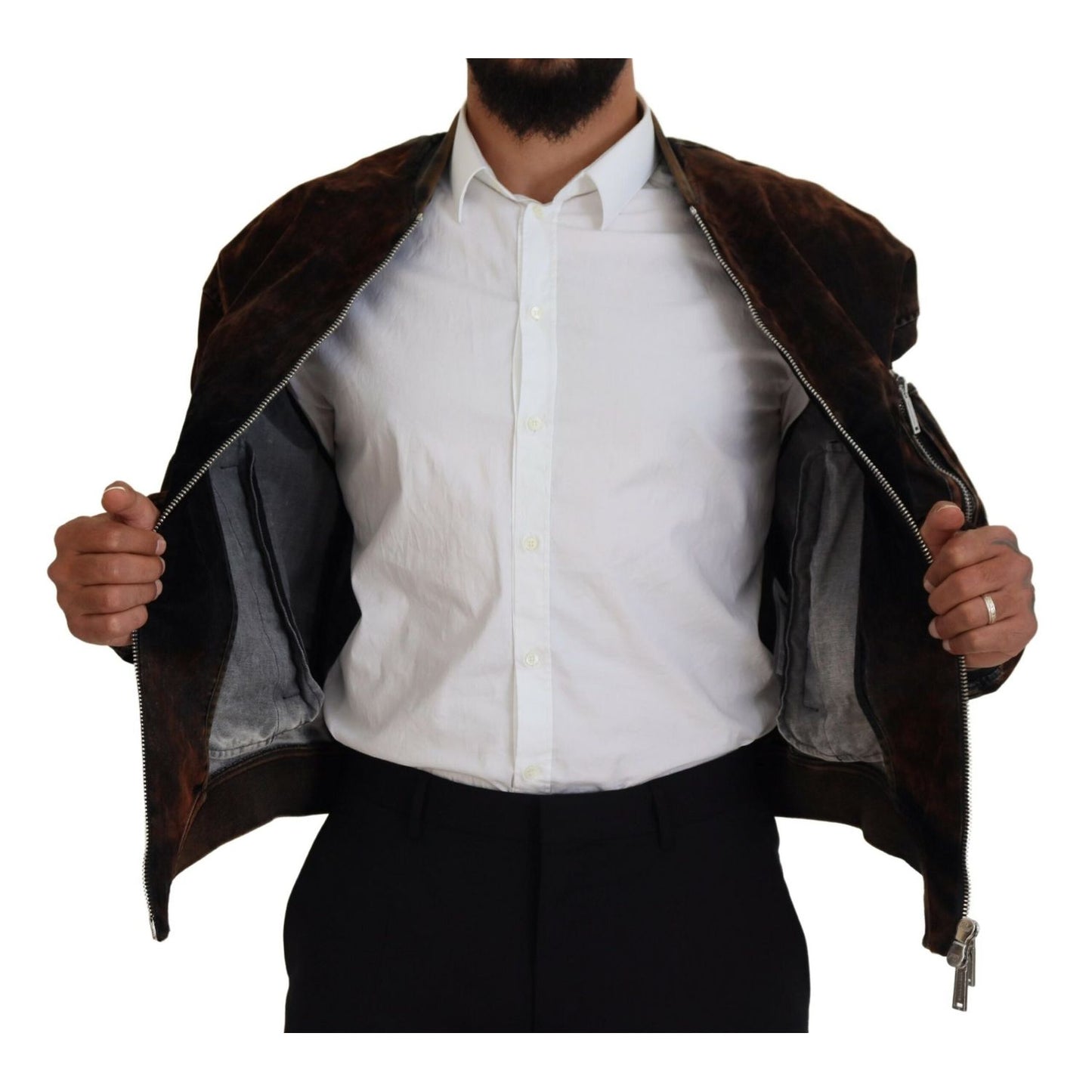 Dsquared² Brown Cotton Bomber Zipper Pocket Sleeves Jacket