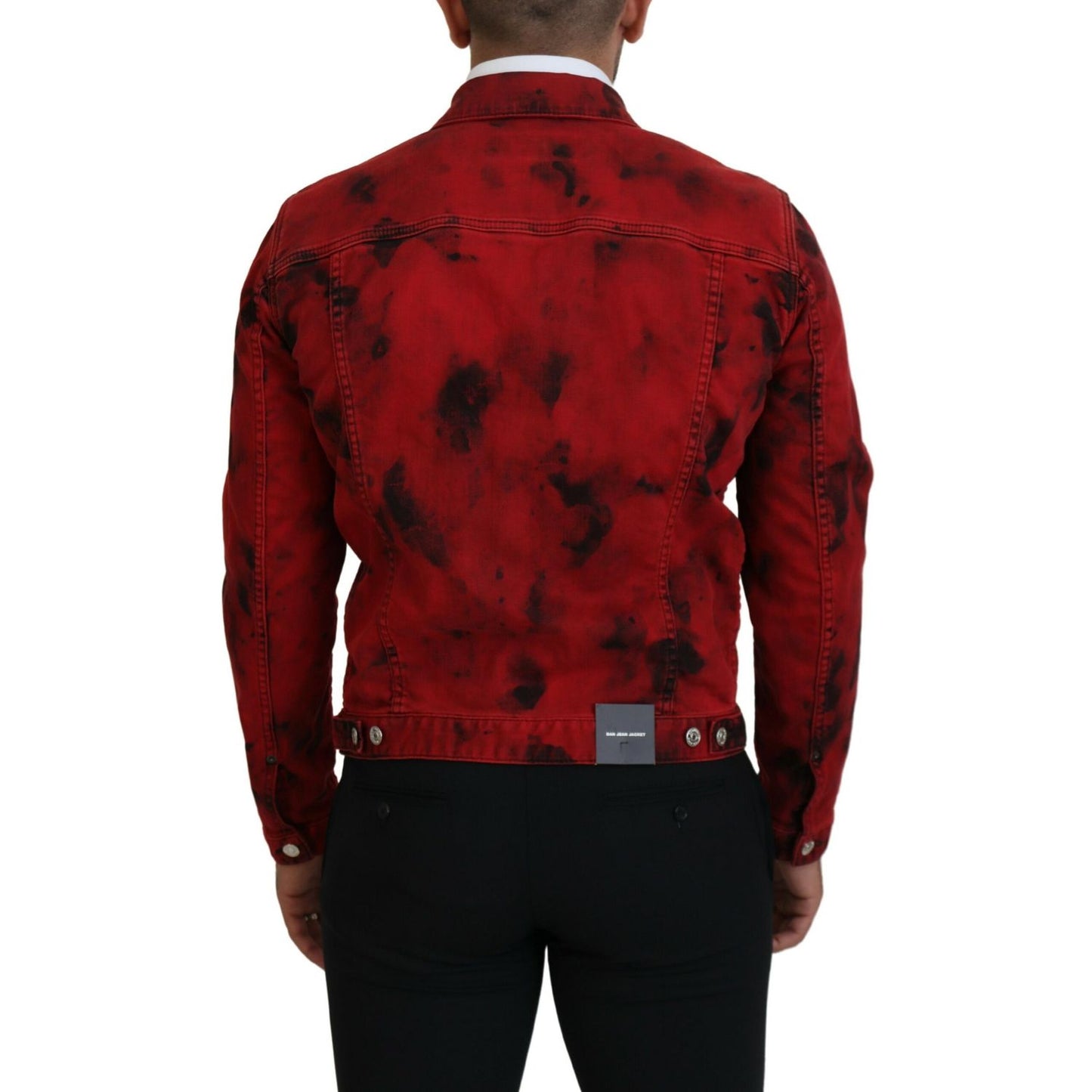Dsquared² Red Black Tie Dye Collared Men Denim Jacket