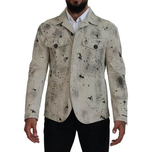 Dsquared² Off White Black Splash Print Casual Denim Jacket Dsquared²