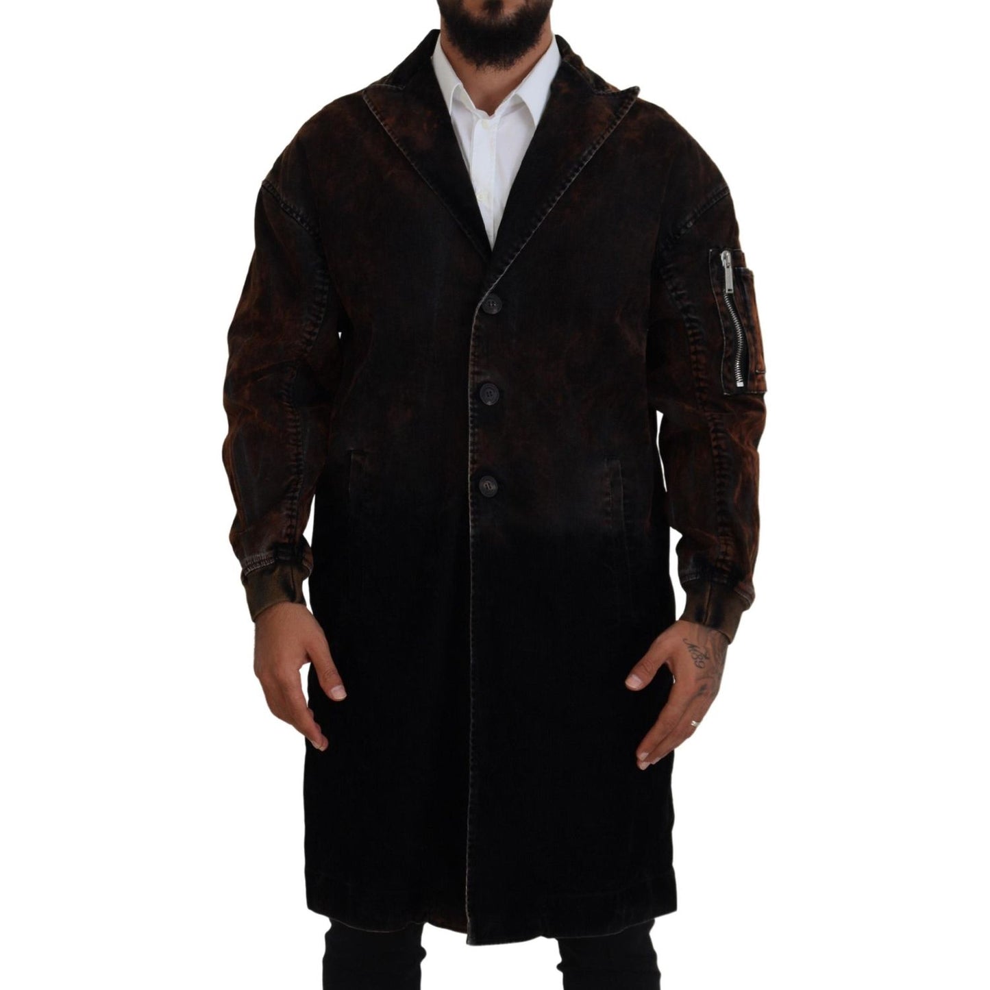 Dsquared² Brown Full Button Men Long Coat Cotton Jacket Dsquared²