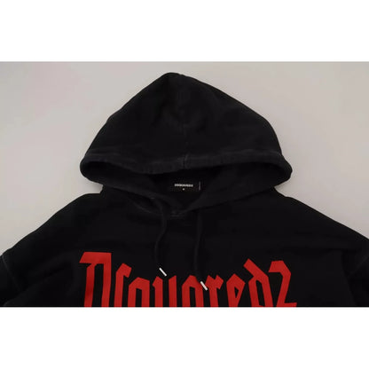 Dsquared² Black Cotton Hooded Printed Men Pullover Sweater