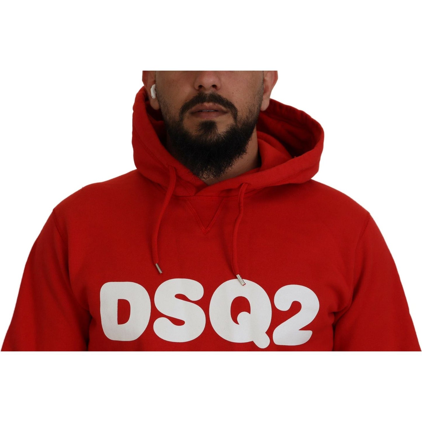 Dsquared² Red Cotton Hooded Printed Men Pullover Sweater Dsquared²