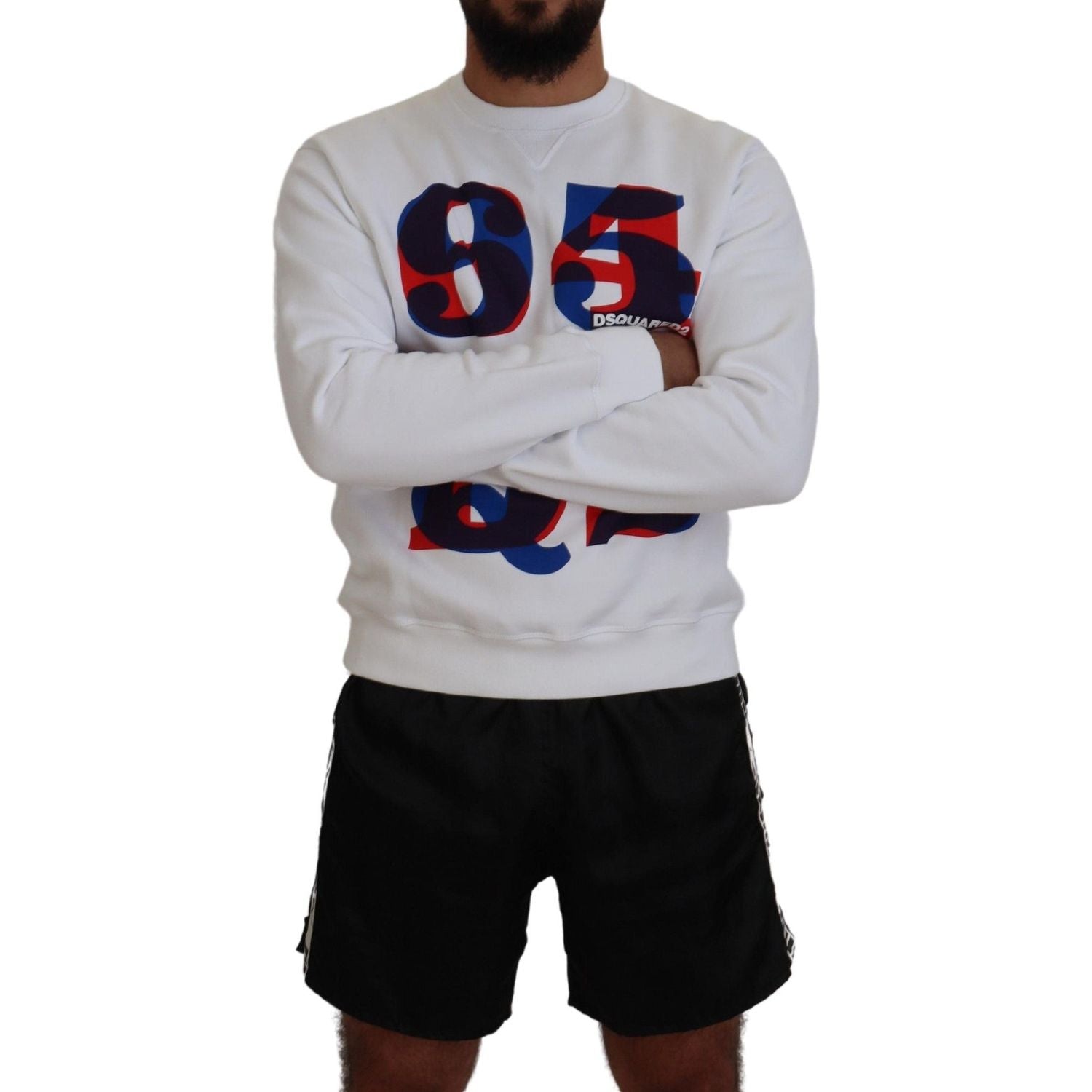 سترة صوفية بأكمام طويلة مطبوعة باللون الأبيض من Dsquared²