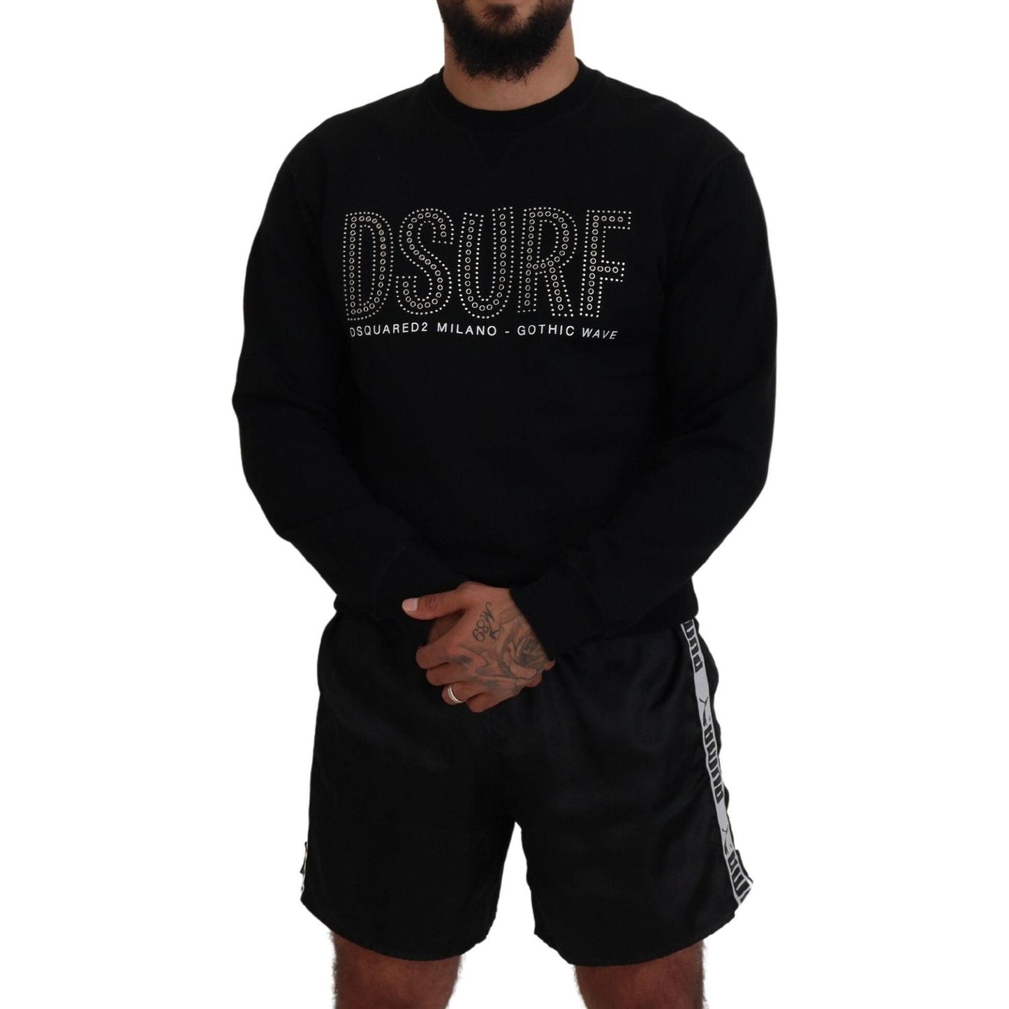 Dsquared² Black Cotton Printed Long Sleeves Pullover Sweater Dsquared²