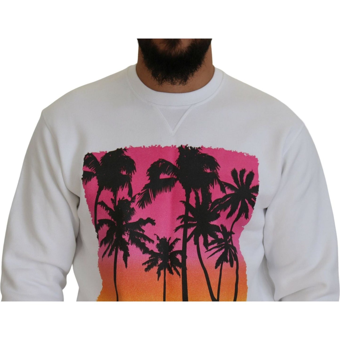 Dsquared² White Cotton Printed Long Sleeves Pullover Sweater Dsquared²