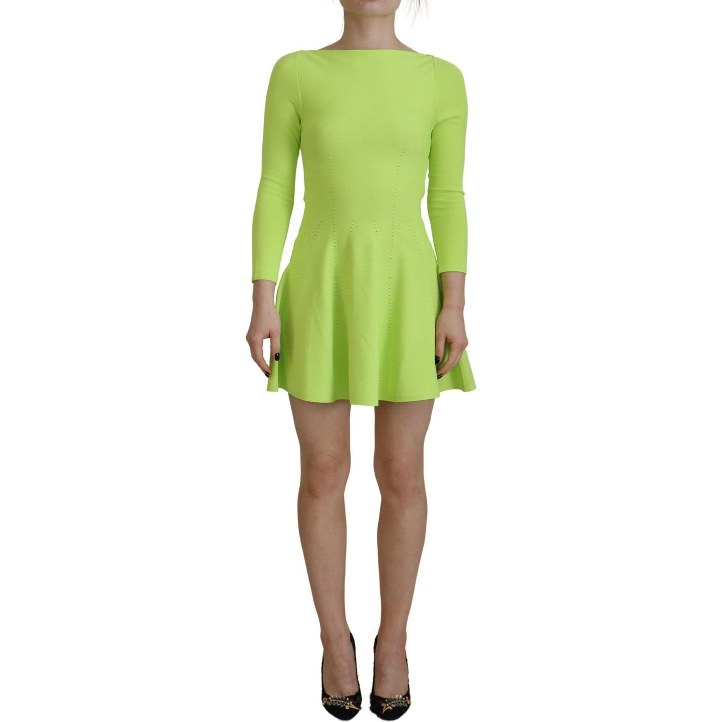 Dsquared² Green Viscose Long Sleeve A-line Sheath Mini Dress Dsquared² Dark Khaki