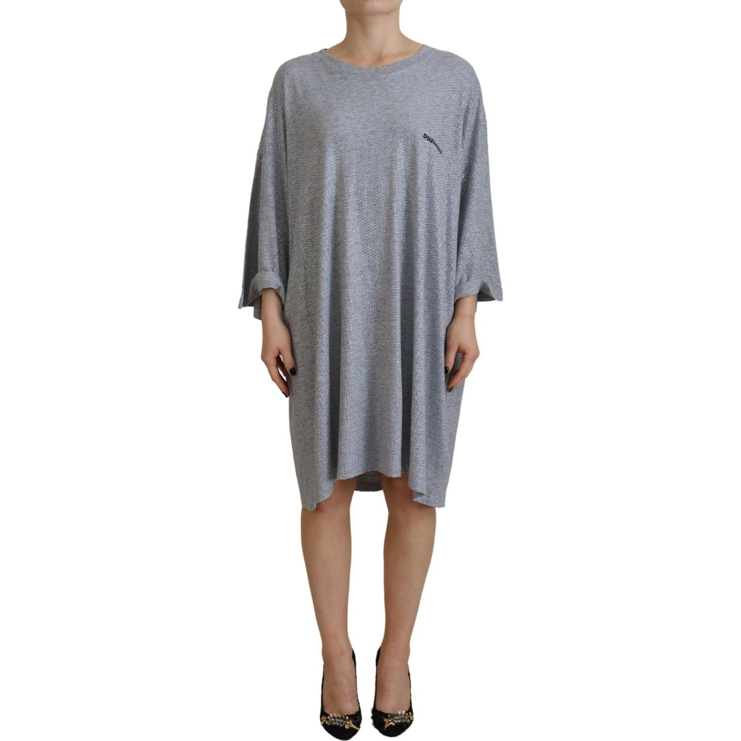 Dsquared² Gray Crystal Embellished Cotton Long Sleeves Dress Dsquared²