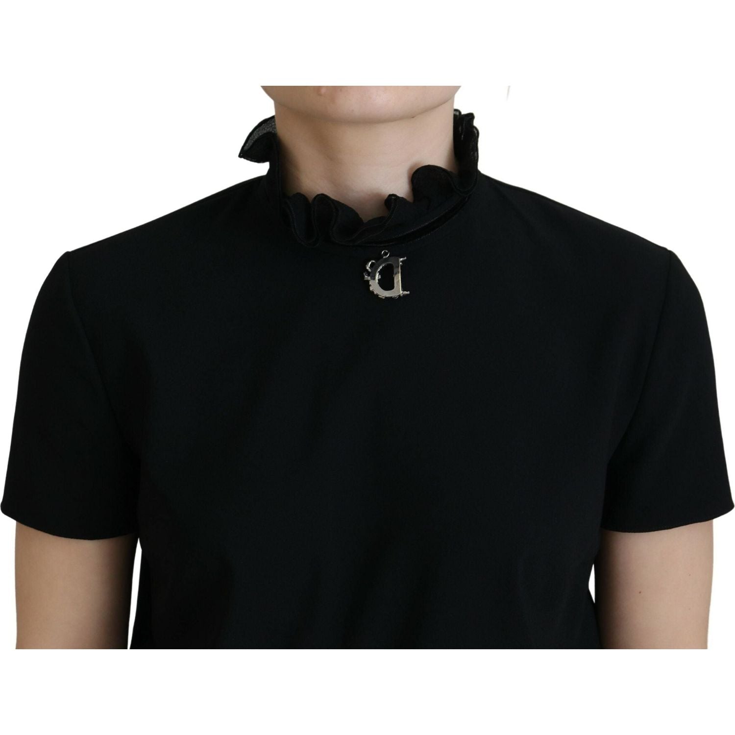 فستان قصير من البوليستر باللون الأسود بأكمام قصيرة من Dsquared²