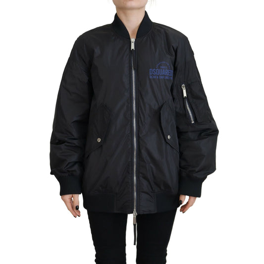 Dsquared² Black Logo Print Full Zip Women Bomber Jacket Dsquared²