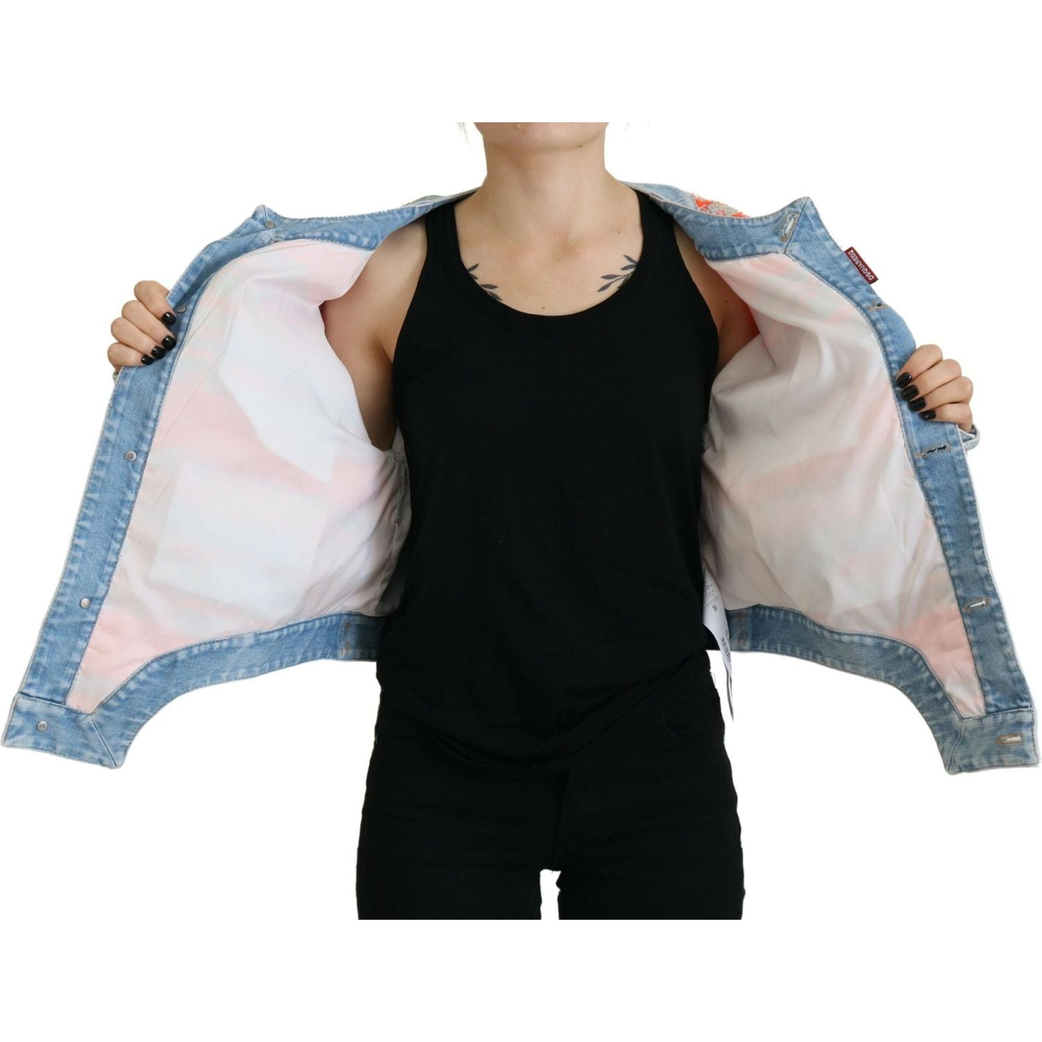 سترة جينز Dsquared² برتقالية زرقاء بأزرار أمامية