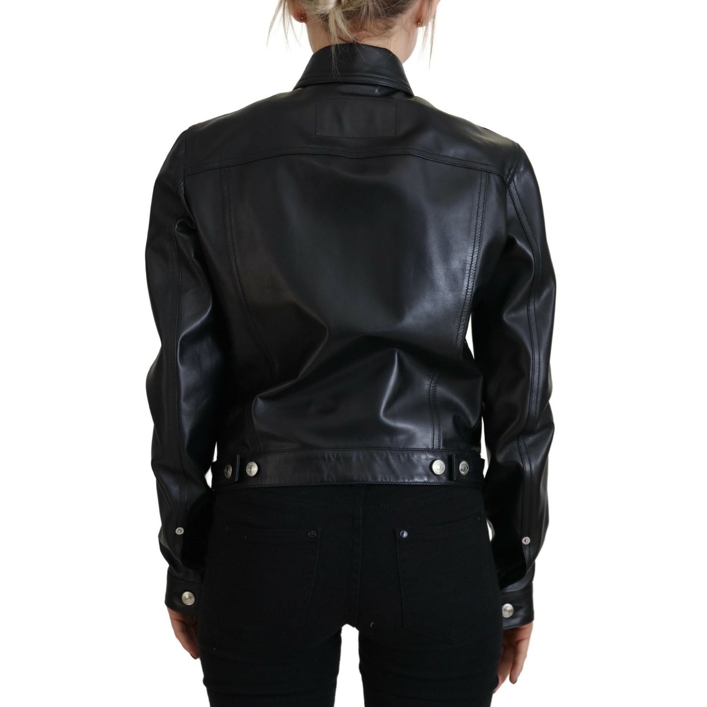 Dsquared² Black Leather Collared Long Sleeves Jacket