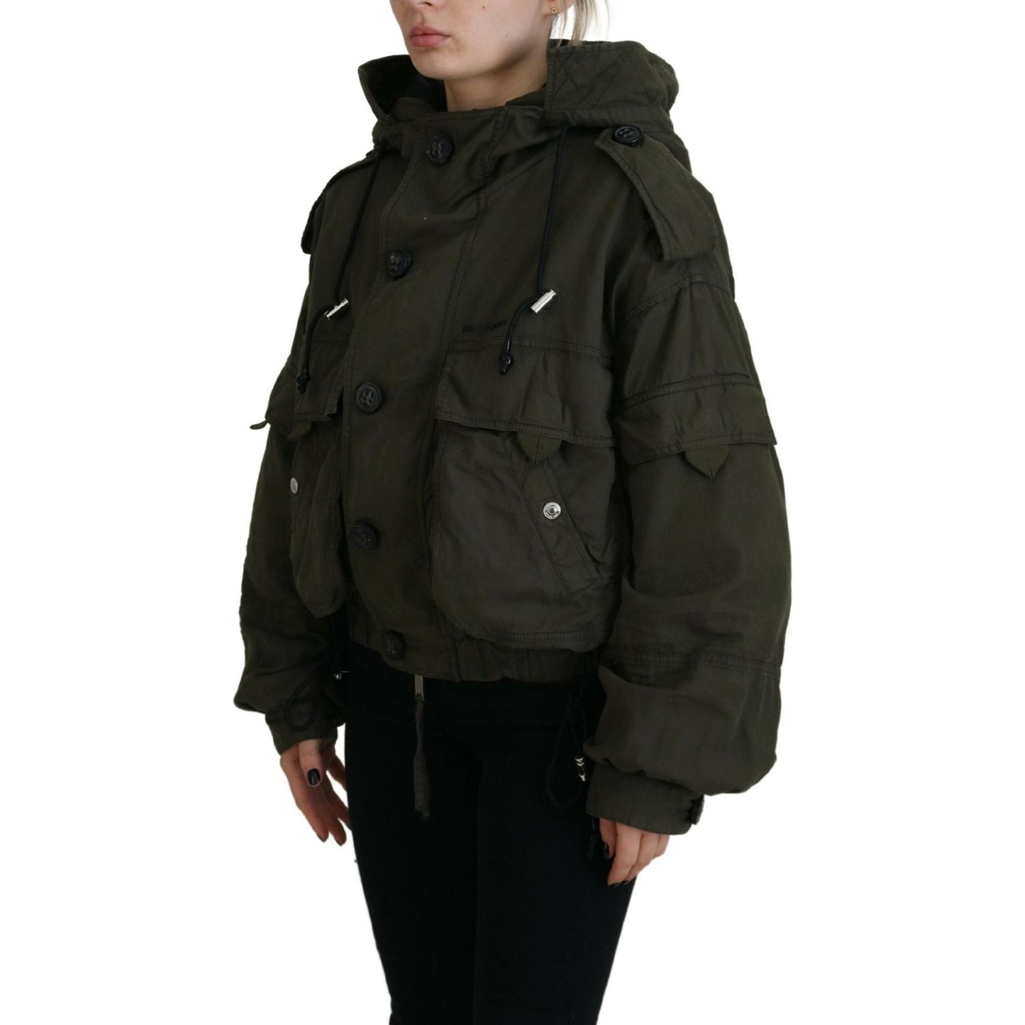 Dsquared² Green Cotton Hooded Cargo Button Jacket Dsquared²