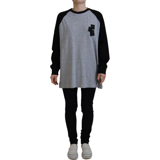 Dsquared² Black Gray Cotton Raglan Long Sleeves Casual Top Dsquared² Slate Gray