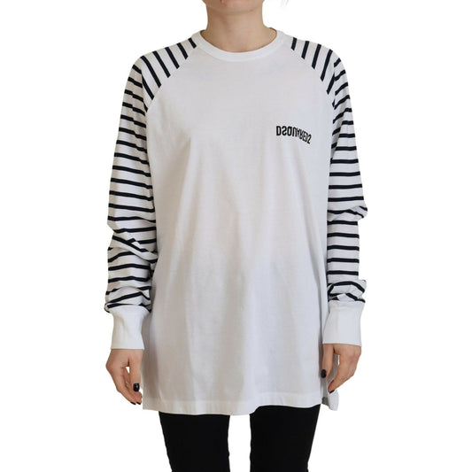 Dsquared² White Cotton Striped Crew Neck Short Sleeve Sweater Dsquared² Gray