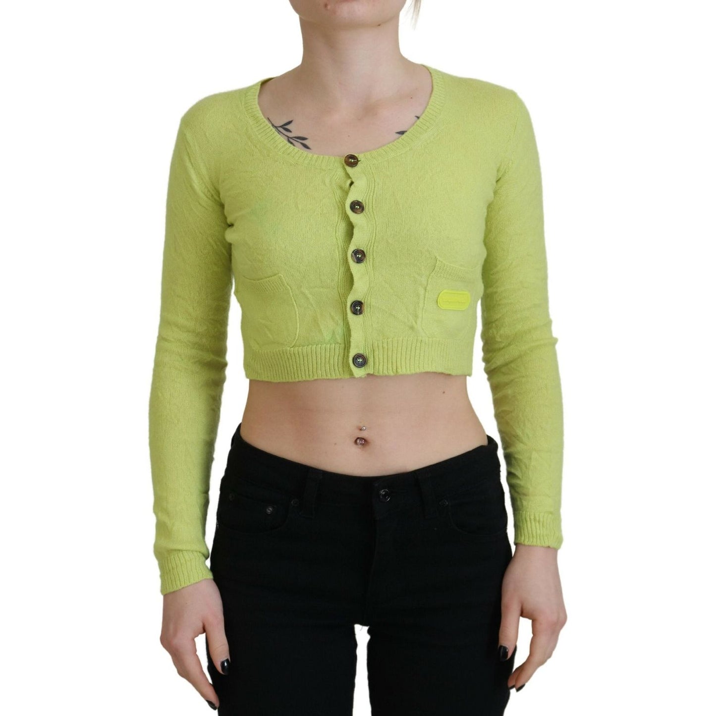 Dsquared² Yellow Green Cashmere Long Sleeves Cropped Sweater Dsquared²