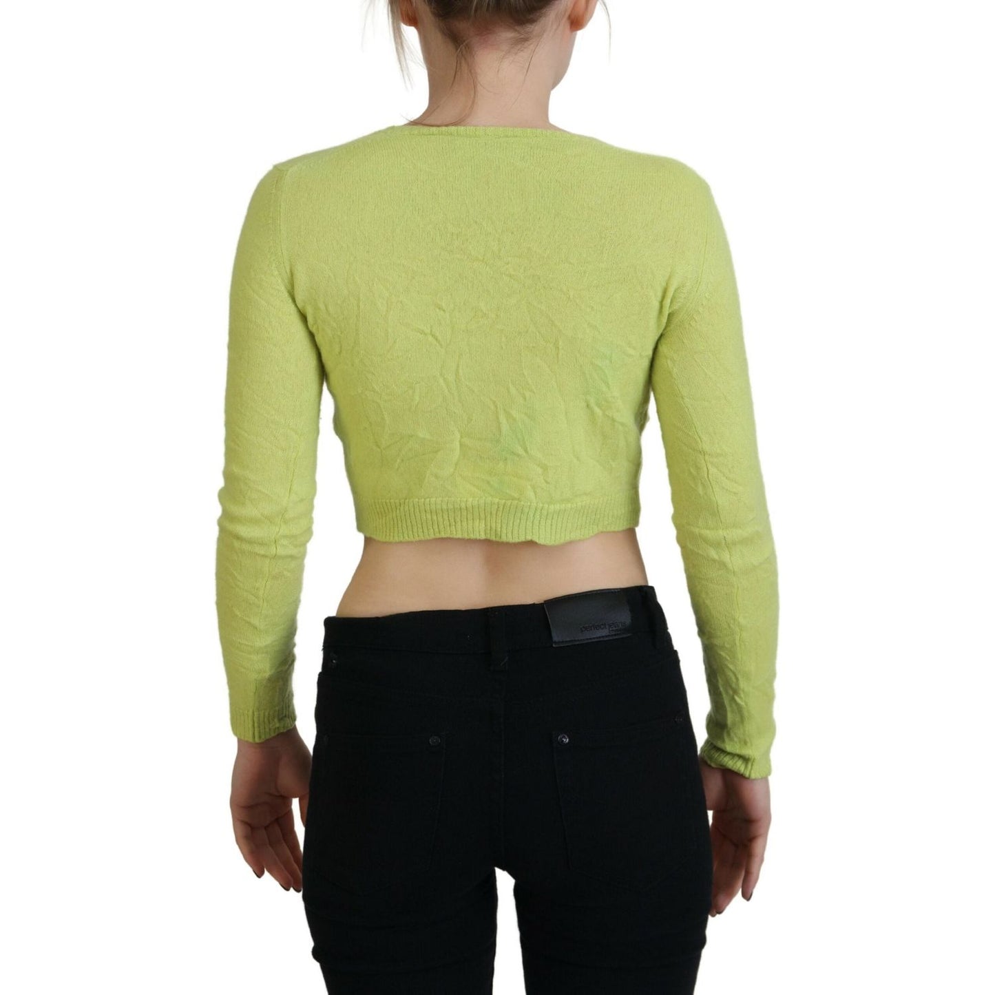 Dsquared² Yellow Green Cashmere Long Sleeves Cropped Sweater Dsquared²