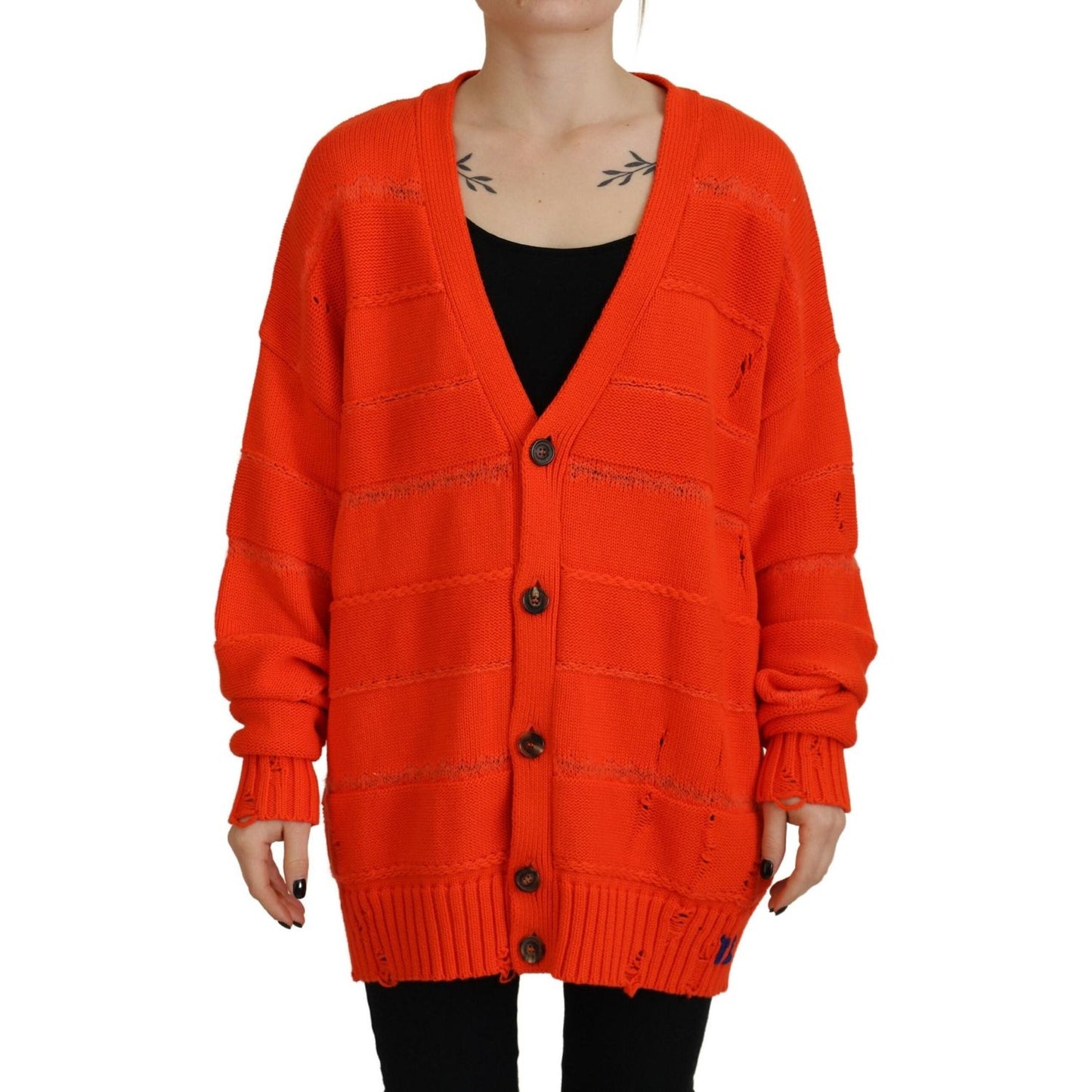 Dsquared² Orange Cotton Knitted Buttoned Cardigan Sweater Dsquared² Firebrick