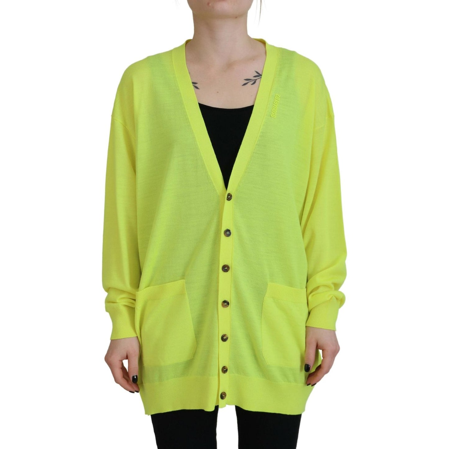 Dsquared² Yellow Wool Knitted Buttoned Cardigan Sweater Dsquared² Dark Khaki
