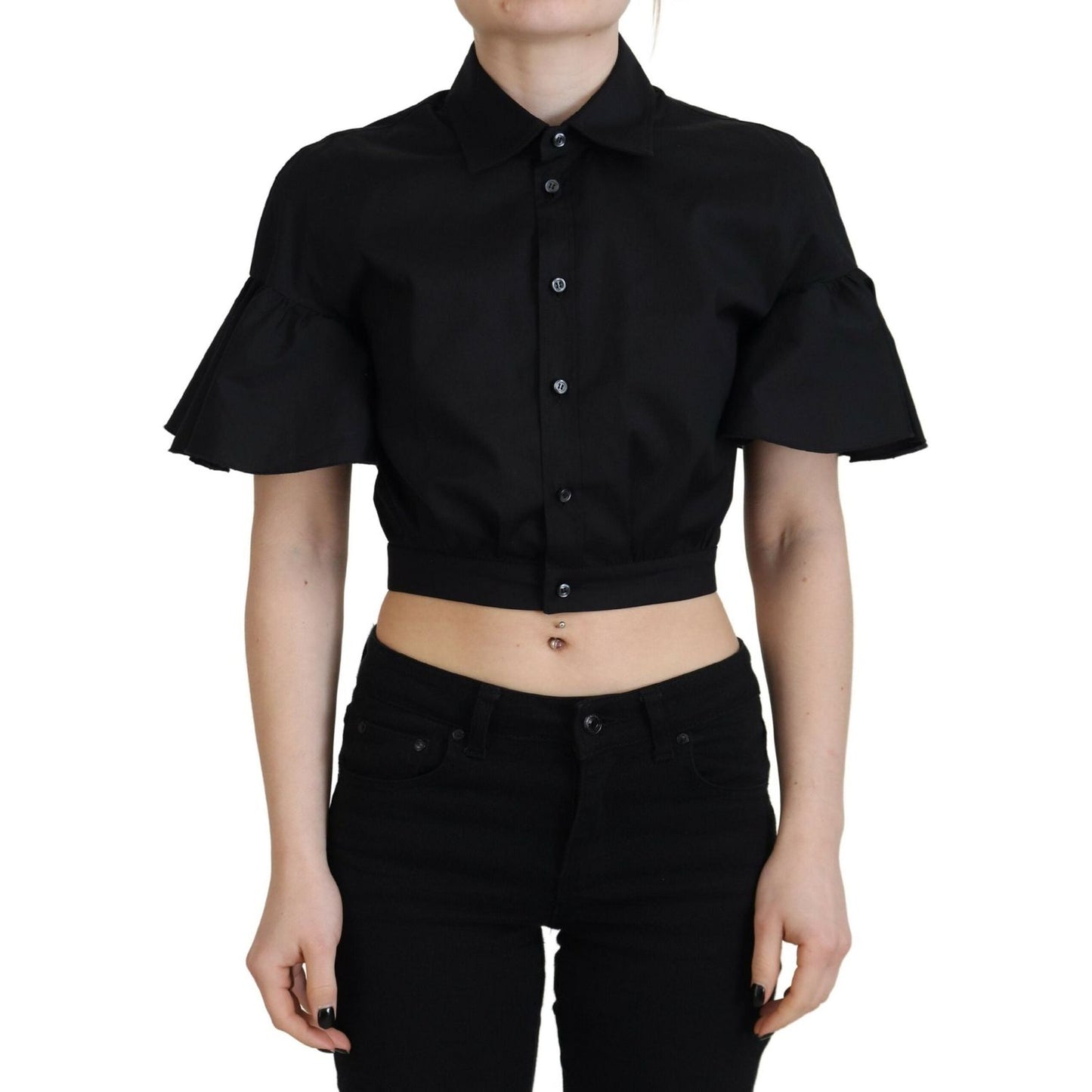 Dsquared² Black Collared Button Down Short Sleeve Cropped Top Dsquared²