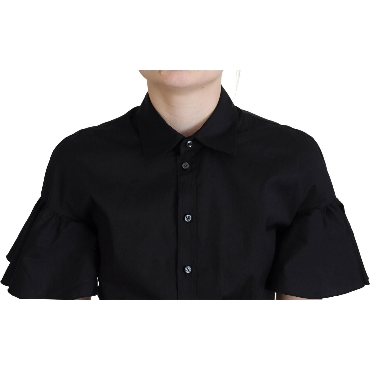 Dsquared² Black Collared Button Down Short Sleeve Cropped Top
