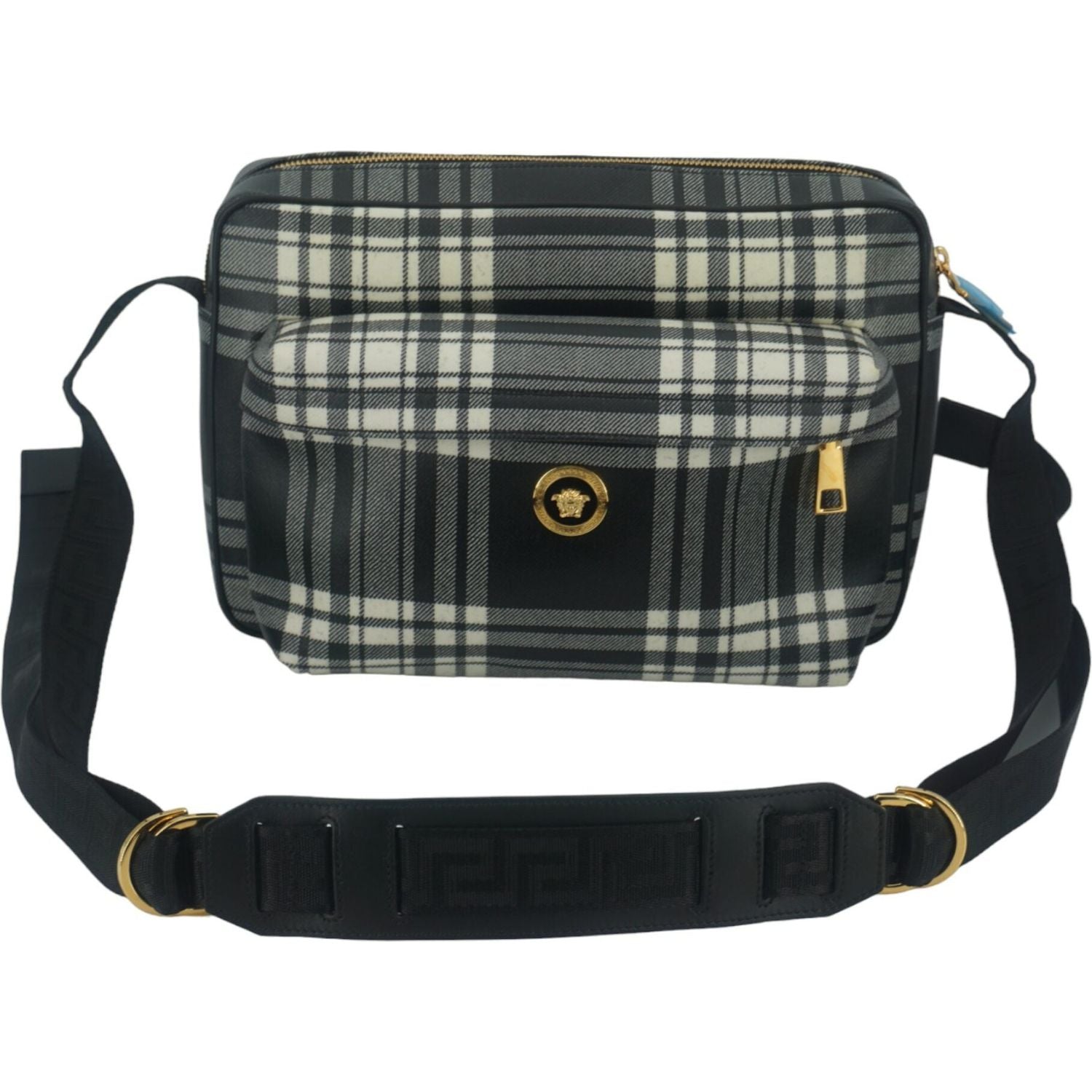 حقيبة كروس بودي أنيقة من الجلد باللون الرمادي من فيرساتشي