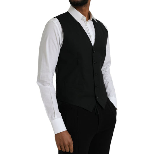 Dolce & Gabbana Black Wool Formal Dress Waistcoat Vest Dolce & Gabbana