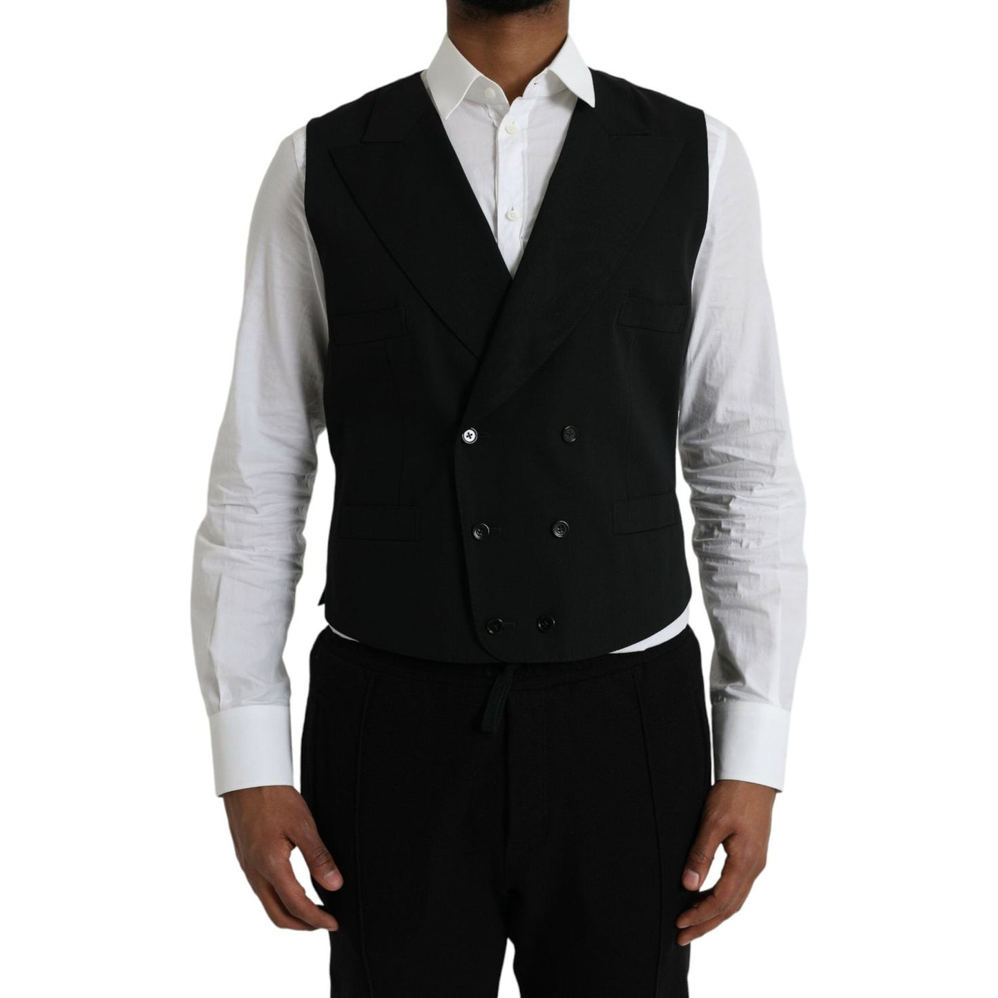 Dolce & Gabbana Black Wool Waistcoat Dress Formal Vest Dolce & Gabbana