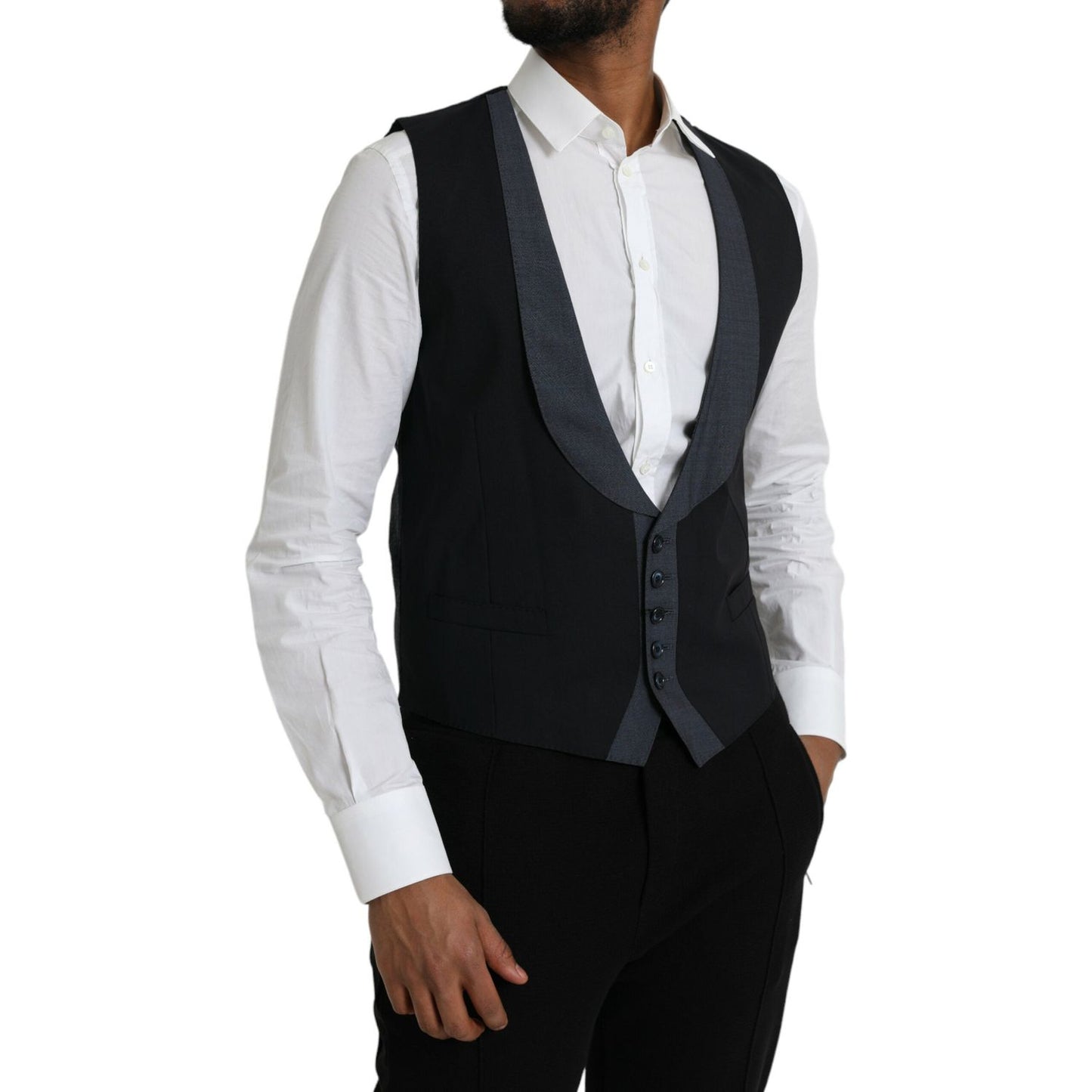 Dolce & Gabbana Black Wool Waistcoat Dress Formal Vest Dolce & Gabbana