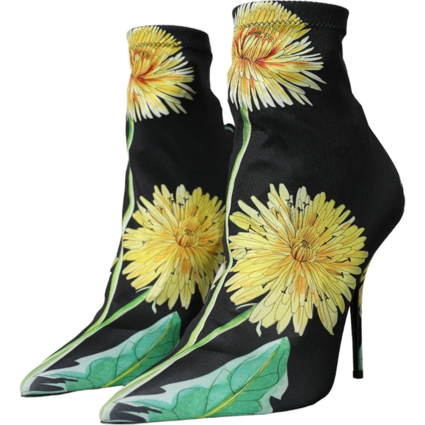 Dolce & Gabbana Black Floral Jersey Stretch Ankle Boots Shoes Dolce & Gabbana