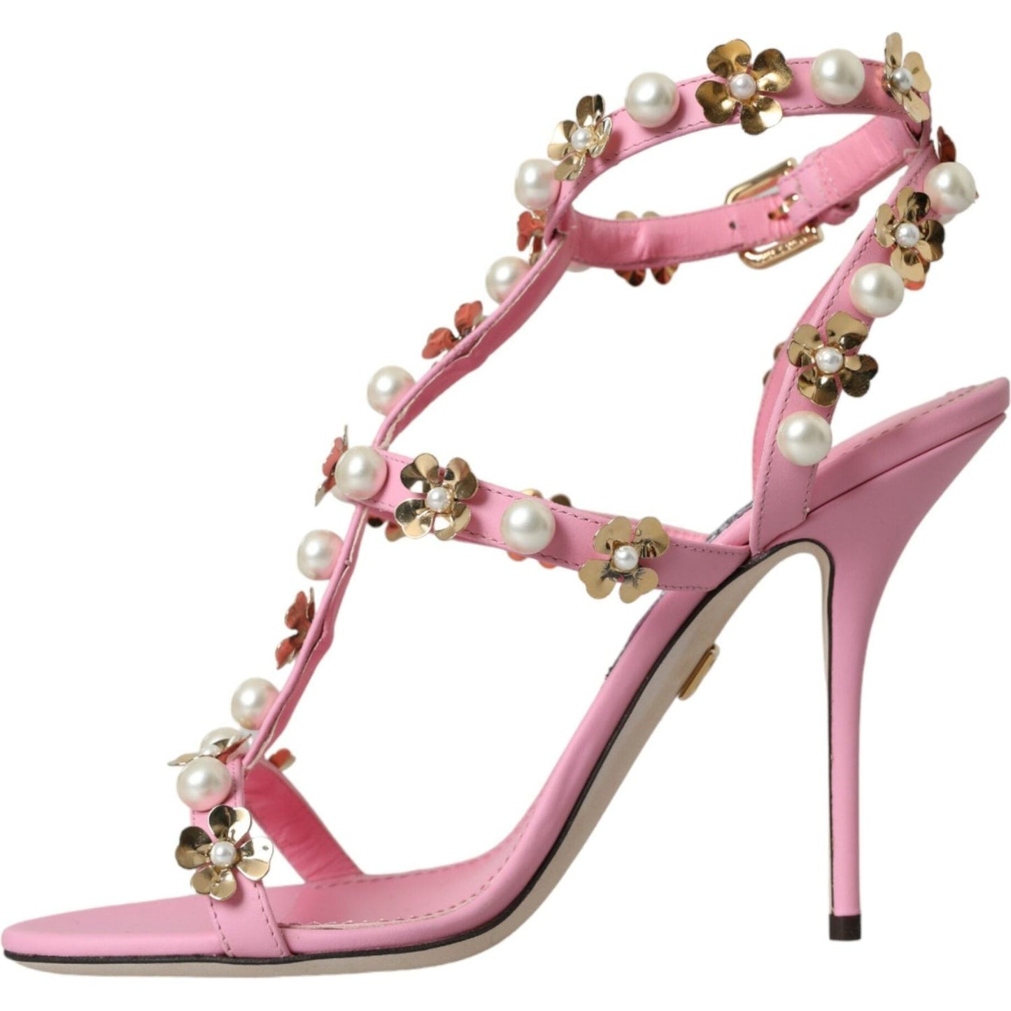 Dolce & Gabbana Pink Leather Embellished Heels Sandals Shoes Dolce & Gabbana